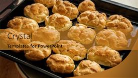  Presentation with baked puff pastry bacon - Slide deck enhanced with home-made-eclair-choux-pastry background and a gold colored foreground