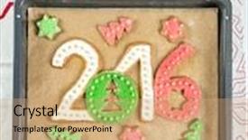  Presentation with baking cookies - PPT theme consisting of home-made gingerbread cookies in shape of 2016 new year digits on baking tray background and a coral colored foreground