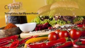  Presentation with desk - PPT layouts featuring home-made-hamburge-wooden-desk background and a gold colored foreground