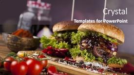  Presentation with desk - PPT theme having home-made-hamburge-wooden-desk background and a dark gray colored foreground