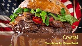  Presentation with american flag - PPT theme featuring home-made-hamburger-with-lettuce and a tawny brown colored foreground