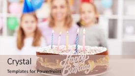  Presentation with happy birthday cake - PPT theme having home made happy birthday cake background and a coral colored foreground