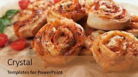  Presentation with buns rolls - Colorful theme enhanced with home made pizza rolls filled backdrop and a coral colored foreground