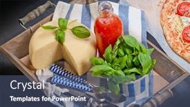  Presentation with herbs blue - PPT theme consisting of home made raw pizza with prosciutto and blue cheese the dough with the addition of fiber and provencal herbs background and a ocean colored foreground