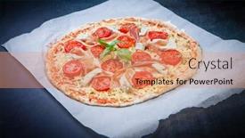  Presentation with herbs blue - Colorful slide set enhanced with home made raw pizza with prosciutto and blue cheese the dough with the addition of fiber and provencal herbs backdrop and a coral colored foreground