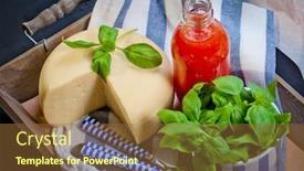 Presentation with herbs blue - Slides with home made raw pizza with prosciutto and blue cheese the dough with the addition of fiber and provencal herbs background and a forest green colored foreground