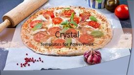  Presentation with herbs blue - Slide deck having home made raw pizza background and a coral colored foreground