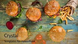  Presentation with burgers - Beautiful PPT theme featuring home made tasty burger backdrop and a  colored foreground