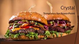  Presentation with home design - Audience pleasing PPT theme consisting of home made tasty burger backdrop and a coral colored foreground