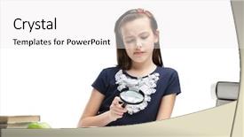  Presentation with creepy book - Beautiful theme featuring home magnifying glass - little schoolgirl wonders about interesting backdrop and a white colored foreground