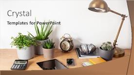  Presentation with home office - Presentation design featuring home-office-desk-with-tablet background and a white colored foreground