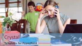  Presentation with home office - Colorful presentation theme enhanced with home-office-does-not-work backdrop and a light blue colored foreground