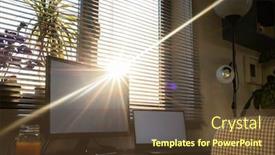  Presentation with home office - Beautiful PPT theme featuring home-office-interior-with-desk backdrop and a tawny brown colored foreground