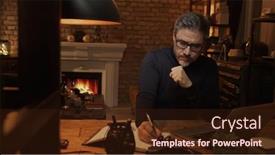  Presentation with front desk - Presentation featuring home-office-older-white-man background and a wine colored foreground