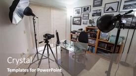  Presentation with studio lights - Presentation design featuring home-office-set-up background and a gray colored foreground