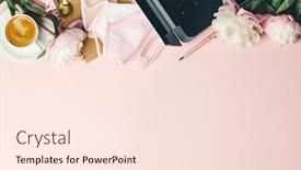  Presentation with pink home office - Beautiful presentation design featuring home-office-table-desk-flat backdrop and a lemonade colored foreground