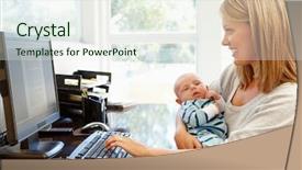  Presentation with working mother - Slide set consisting of home office with baby background and a sky blue colored foreground