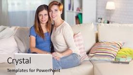  Presentation with communicate - Presentation design featuring home on the couch work background and a  colored foreground