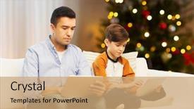  Presentation with family tree - Beautiful presentation theme featuring home over christmas tree backdrop and a coral colored foreground