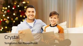  Presentation with family tree - Colorful PPT layouts enhanced with home over christmas tree backdrop and a coral colored foreground