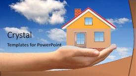  Presentation with house - Slides consisting of home ownership - house in hands background and a light blue colored foreground