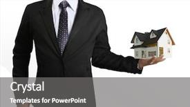  Presentation with black babies hands and feet in black human hands - Audience pleasing slide set consisting of home ownership - house in human hands businessmen backdrop and a gray colored foreground