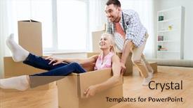  Presentation with real estate - Beautiful PPT theme featuring home people moving and real backdrop and a coral colored foreground