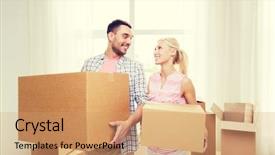  Presentation with real estate - Presentation theme featuring home people repair and real background and a coral colored foreground