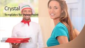  Presentation with food delivery - Presentation theme having home pizza delivery background and a coral colored foreground