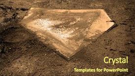  Presentation with baseball home plate - Theme with home plate on baseball field background and a tawny brown colored foreground