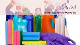  Presentation with cleaning - PPT theme enhanced with home products - cleaning items isolated on white background and a lemonade colored foreground