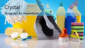  Presentation with product - Amazing PPT layouts having home products - house cleaning product backdrop and a cyan colored foreground