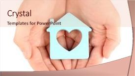  Presentation with holding hands - Beautiful presentation design featuring home protection - female hands holding house isolated backdrop and a  colored foreground