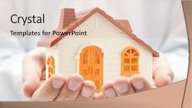  Presentation with hand cute dolls and toy - Cool new PPT theme with home protection - small orange toy house backdrop and a lemonade colored foreground