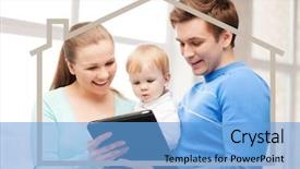  Presentation with child dream house - Cool new presentation theme with home real estate and family backdrop and a light blue colored foreground