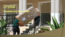  Presentation with moving for education - Beautiful presentation theme featuring home relocation - moving into apartment backdrop and a  colored foreground