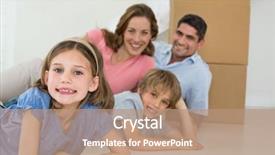  Presentation with children parents - Presentation theme enhanced with home relocation - portrait of happy children background and a  colored foreground