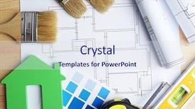  Presentation with construction - Presentation theme enhanced with home remodeling - construction instruments plan and brushes background and a sky blue colored foreground