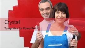  Presentation with broken home upset couple - PPT layouts consisting of home remodeling - couple painting their house background and a red colored foreground