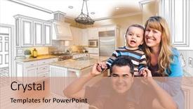  Presentation with family photo - Slide set with home remodeling - happy young mixed race family background and a coral colored foreground