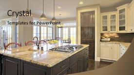  Presentation with kitchen remodeling - Audience pleasing PPT theme consisting of home remodeling - luxury kitchen brightly lit backdrop and a coral colored foreground