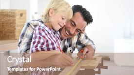  Presentation with measuring - Colorful theme enhanced with home renovation - father with kid measuring wood backdrop and a coral colored foreground