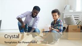  Presentation with drilling - Beautiful slide deck featuring home renovation - man drilling wooden plank backdrop and a soft green colored foreground