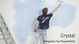  Presentation with home renovation - PPT theme featuring home renovation - rear view of young man background and a white colored foreground