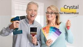  Presentation with home renovation - PPT theme featuring home renovation - senior couple with drill background and a coral colored foreground