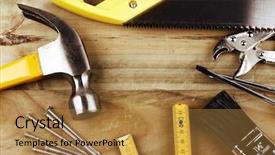  Presentation with wood tools - Beautiful presentation theme featuring home renovation - variety of tools on wood backdrop and a gold colored foreground