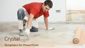  Presentation with work the word in your life - Theme having home renovation - worker carpenter doing parquet wood background and a lemonade colored foreground