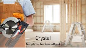  Presentation with renovation - Slides enhanced with home renovation - worker hands with electric saw background and a soft green colored foreground