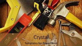  Presentation with wood tools - Beautiful PPT theme featuring home repair - assorted work tools on wood backdrop and a red colored foreground