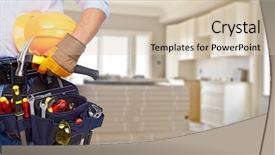 Presentation with handyman - Colorful PPT theme enhanced with home repair - builder handyman with construction tools backdrop and a soft green colored foreground